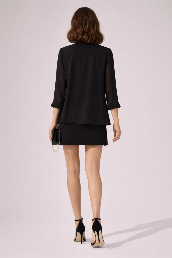 EKOL Kolları Tül Fular Detaylı Ceket 1138 - Siyah