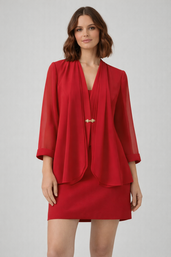 EKOL Kolları Tül Fular Detaylı Ceket 1138 - KIRMIZI