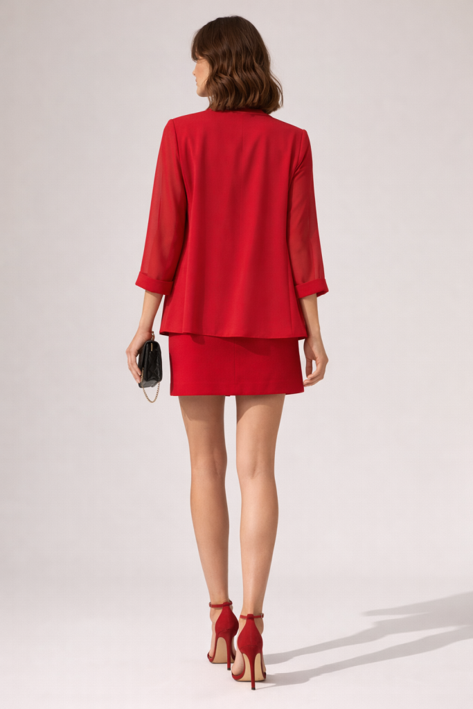 EKOL Kolları Tül Fular Detaylı Ceket 1138 - KIRMIZI