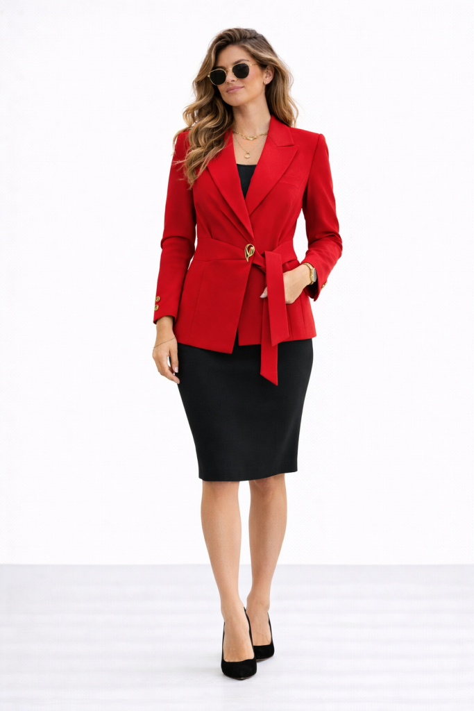 EKOL Önü Tokalı Yandan Bağlamalı Ceket 1142 - KIRMIZI