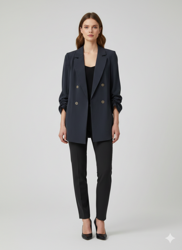 EKOL Kolu Büzgülü Süs Düğmeli Ceket 1602