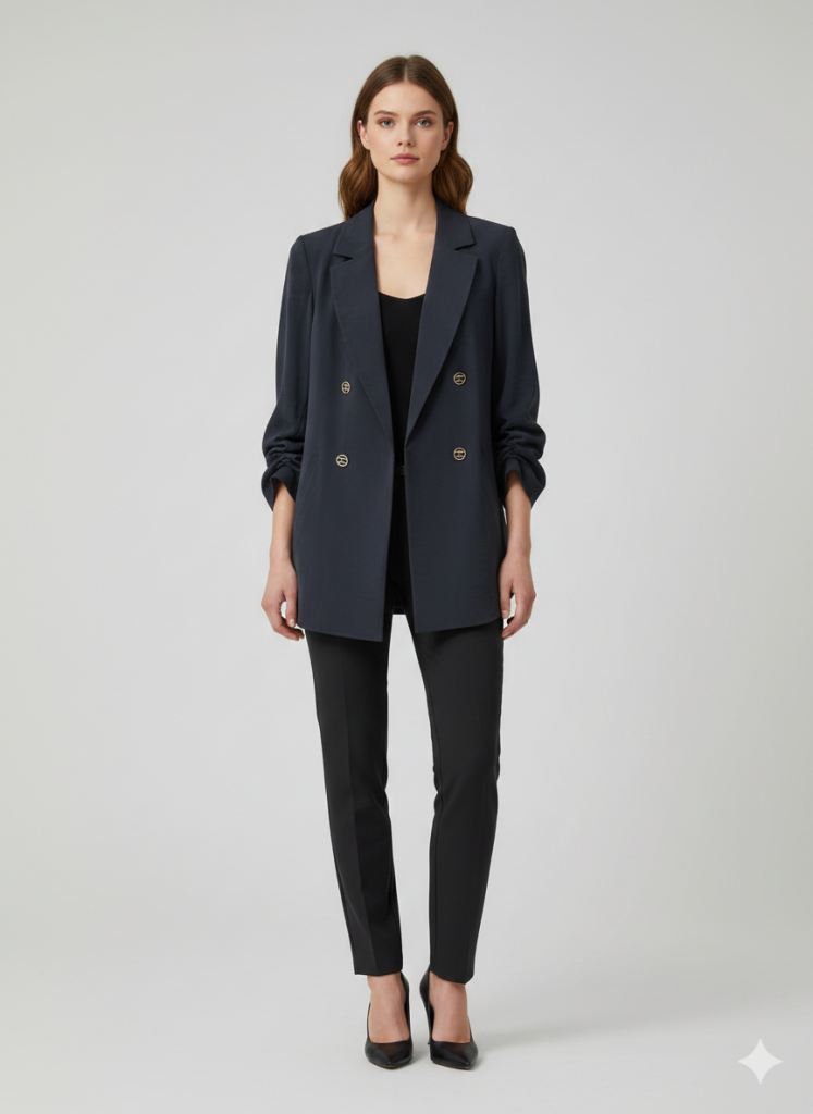 EKOL Kolu Büzgülü Süs Düğmeli Ceket 1602 - Siyah