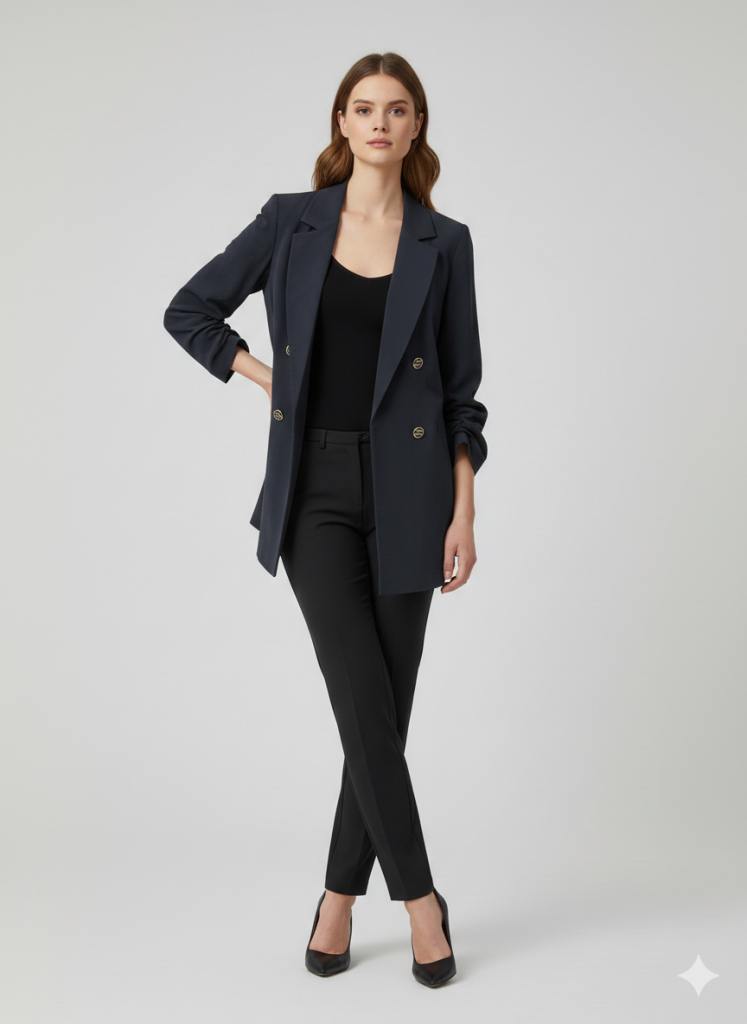 EKOL Kolu Büzgülü Süs Düğmeli Ceket 1602 - Siyah