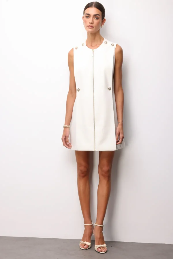 EKOL Süs Düğmeli Fermuarlı Midi Elbise 6004