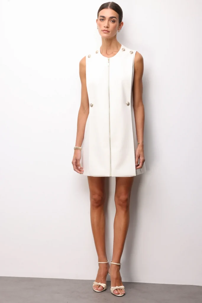 EKOL Süs Düğmeli Fermuarlı Midi Elbise 6004