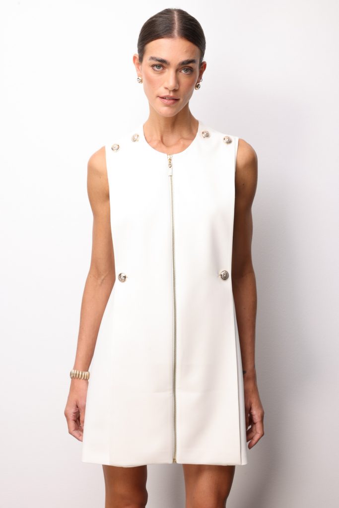 EKOL Süs Düğmeli Fermuarlı Midi Elbise 6004