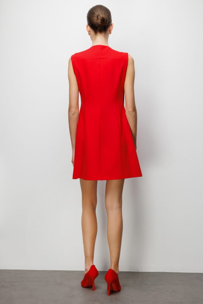 EKOL Süs Düğmeli Fermuarlı Midi Elbise 6004 - KIRMIZI