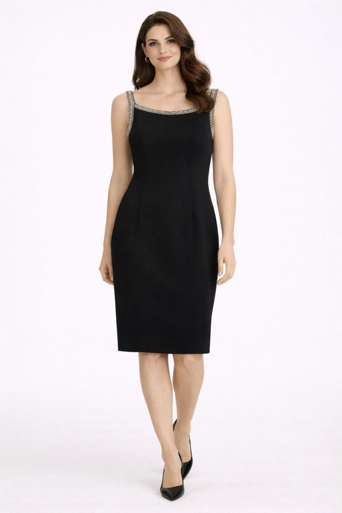 EKOL Yakası ve Omzu Boncuk İşlemeli Elbise 6034 - Siyah