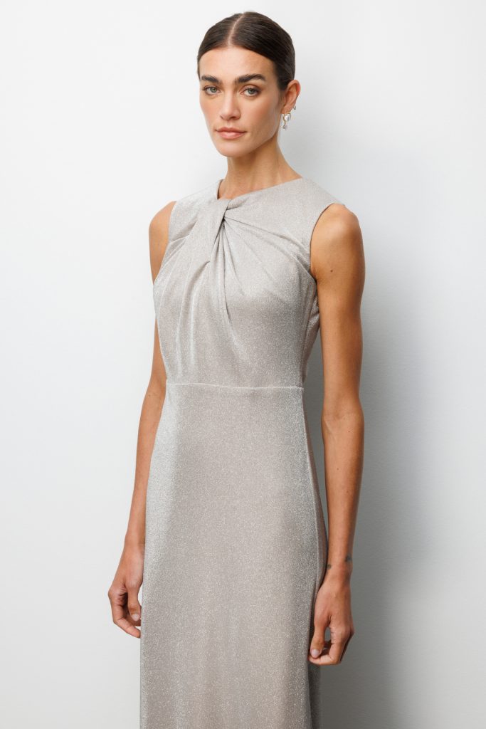 EKOL Büzgü Detaylı Sırt Dekolteli Simli Elbise 6094