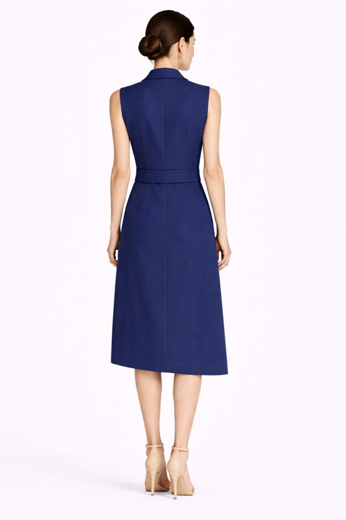 EKOL Yandan Bağlamalı Cepli Midi Boy Elbise 6134 - Lacivert