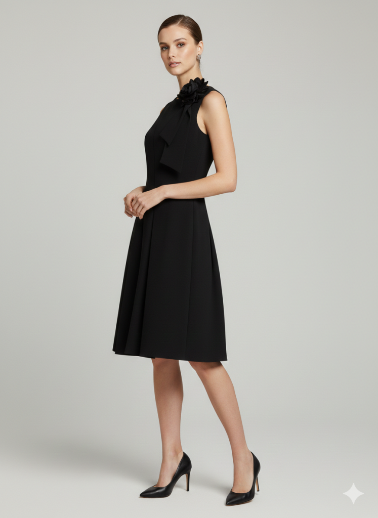 EKOL Çiçek Detaylı Pileli Elbise 6136