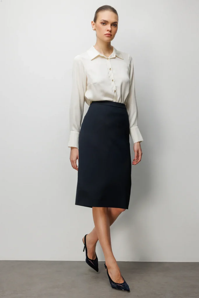 EKOL  Arkası Yırtmaçlı Kalem Etek 1086 - Lacivert