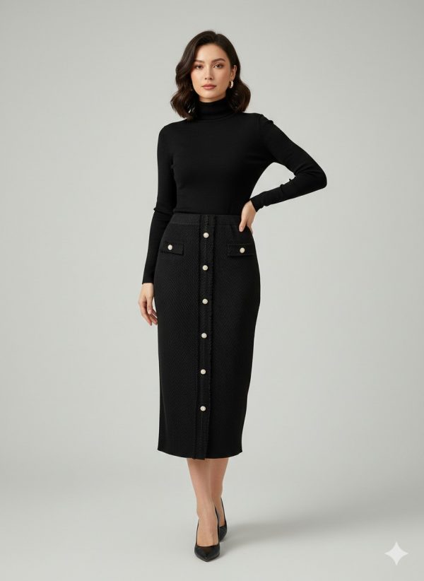 EKOL Önü Düğmeli Etek 2408