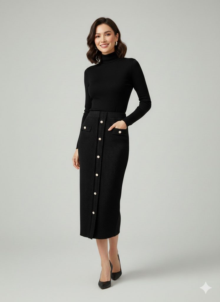 EKOL Önü Düğmeli Etek 2408