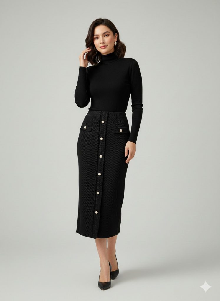 EKOL Önü Düğmeli Etek 2408