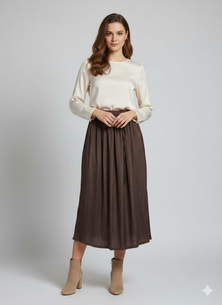 EKOL Parlak Kumaş Etek 3002