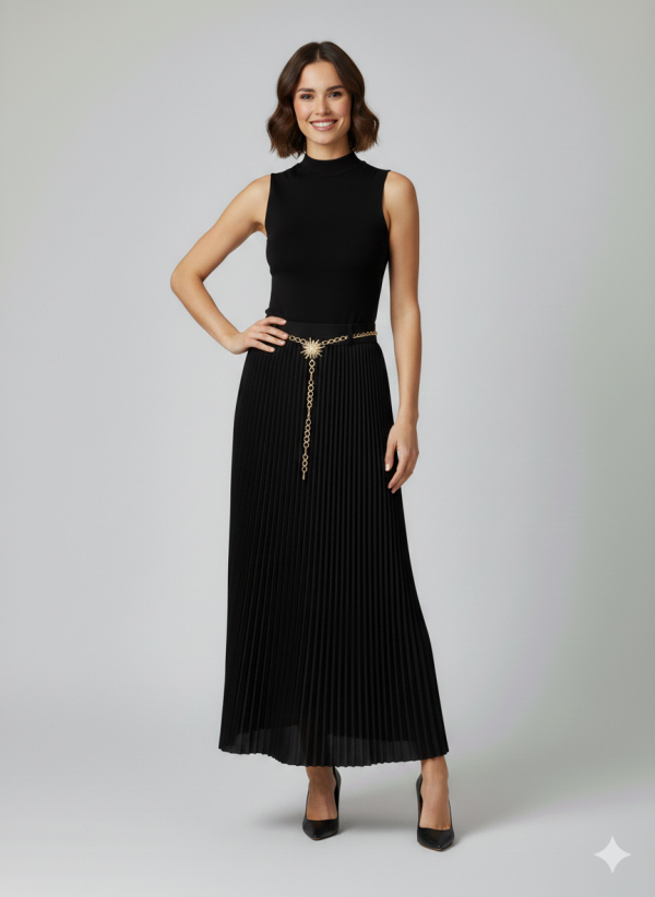 EKOL Zincir Kemerli Pileli  Etek 3046