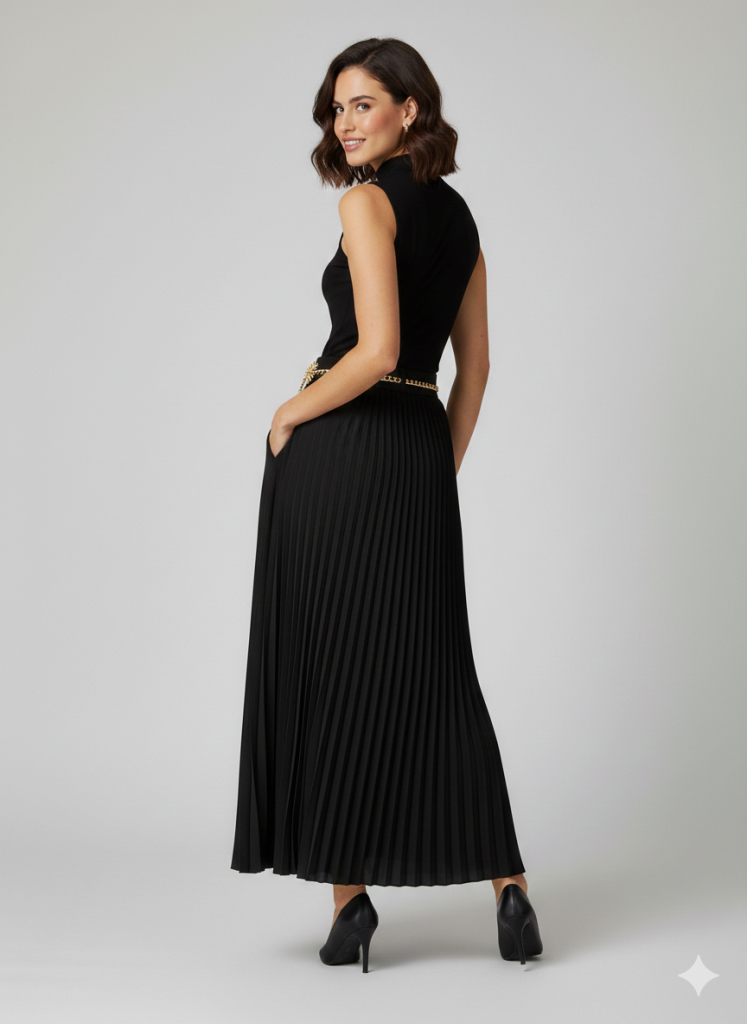 EKOL Zincir Kemerli Pileli  Etek 3046