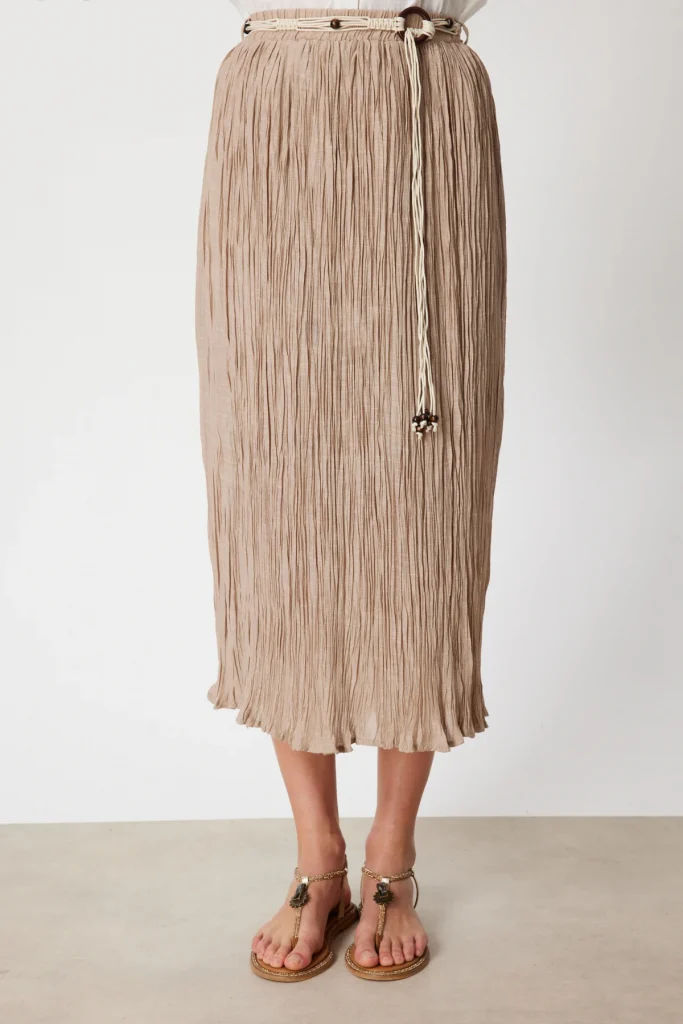 EKOL Süs Kemerli Pamuklu Maxi Etek 3908