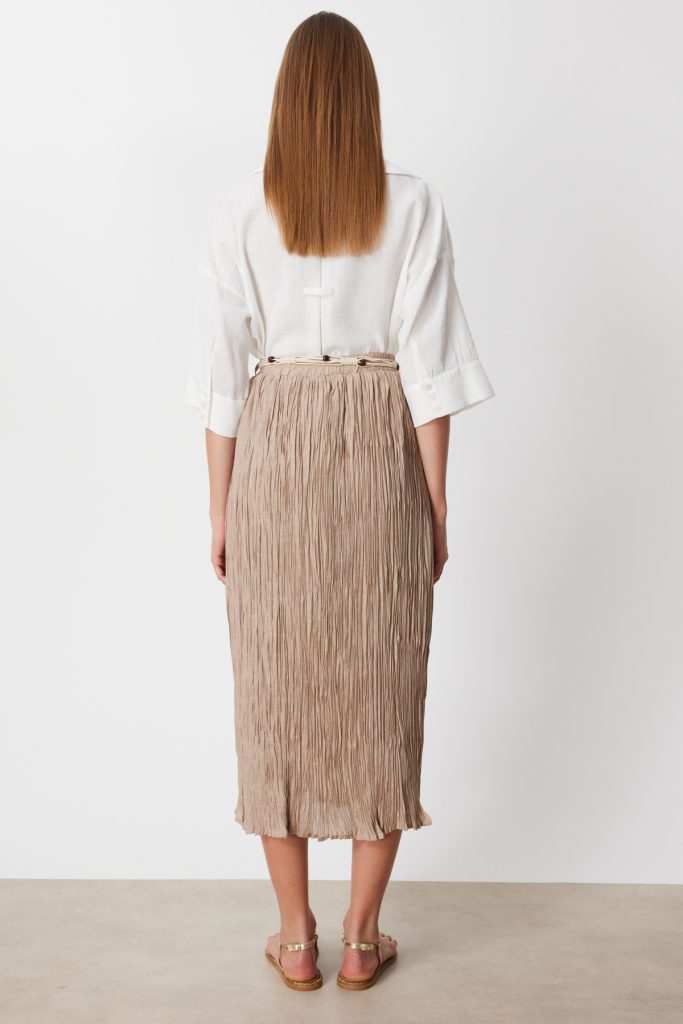 EKOL Süs Kemerli Pamuklu Maxi Etek 3908