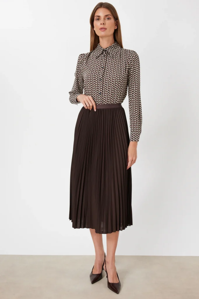 EKOL Ekol Piliseli Midi Etek 3960 - kahve