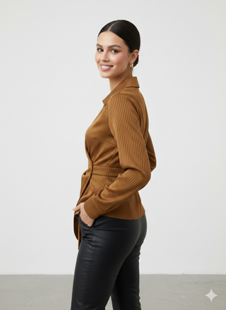 EKOL Yandan Düğmeli Uzun Kol  Bluz 2826