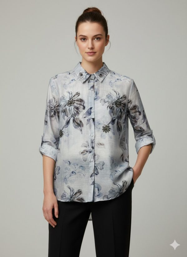 EKOL Taş İşlemeli Desenli Gömlek 2906