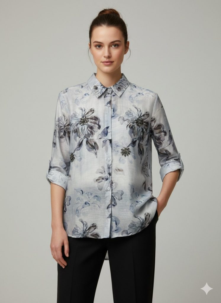 EKOL Taş İşlemeli Desenli Gömlek 2906