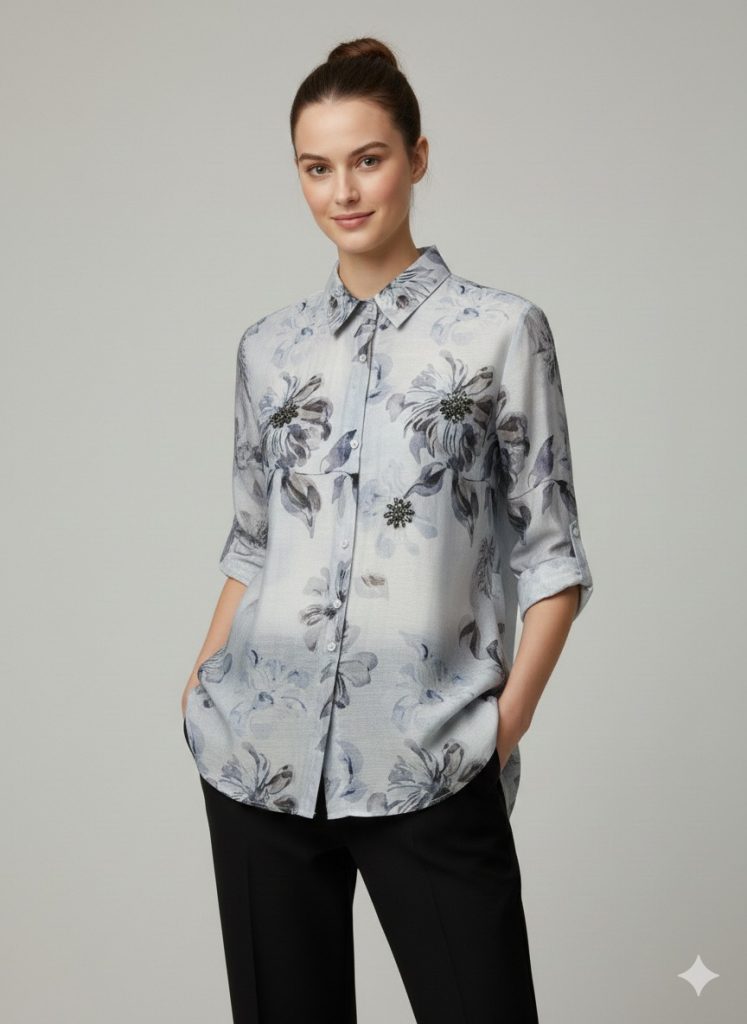 EKOL Taş İşlemeli Desenli Gömlek 2906