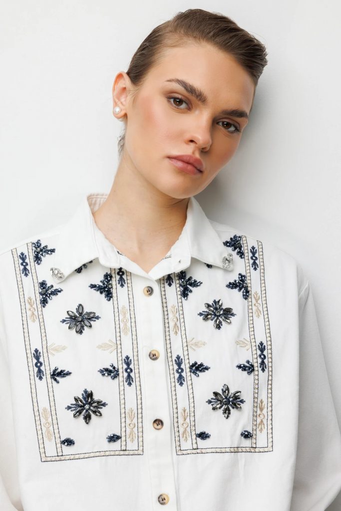 EKOL Taşlı Desen İşlemeli Gömlek 2914