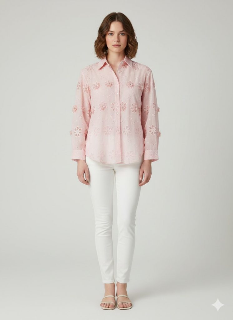 EKOL Çiçek Nakışlı Gömlek 2916