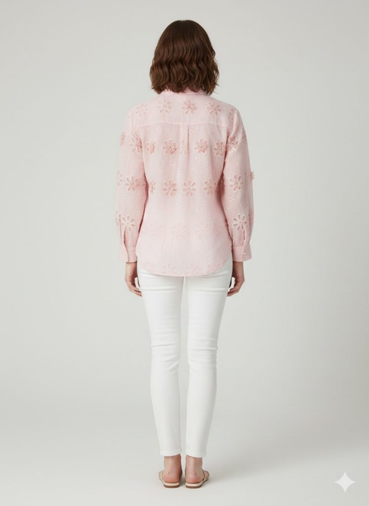EKOL Çiçek Nakışlı Gömlek 2916 - pembe