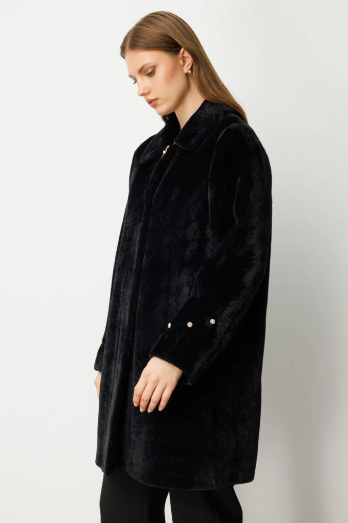 EKOL Büyük Beden Metal Broşlu Peluş Kadın Kaban 6331