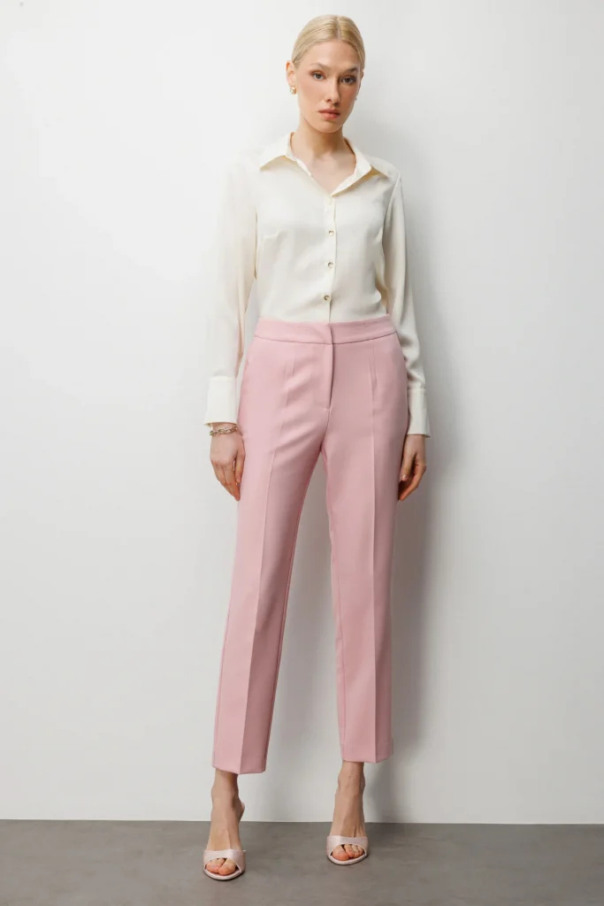 EKOL Dar Paça Dikiş Detaylı Pantolon 1008 - pembe