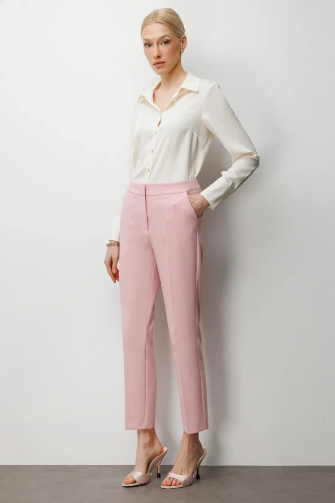 EKOL Dar Paça Dikiş Detaylı Pantolon 1008 - pembe