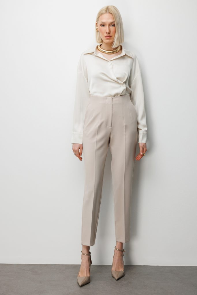 EKOL Düz Kesim Yüksek Bel Pantolon 1012 - KUM
