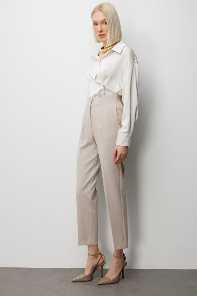 EKOL Düz Kesim Yüksek Bel Pantolon 1012 - KUM