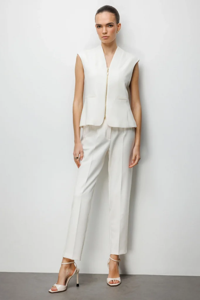 EKOL Düz Kesim Yüksek Bel Pantolon 1012 - EKRU