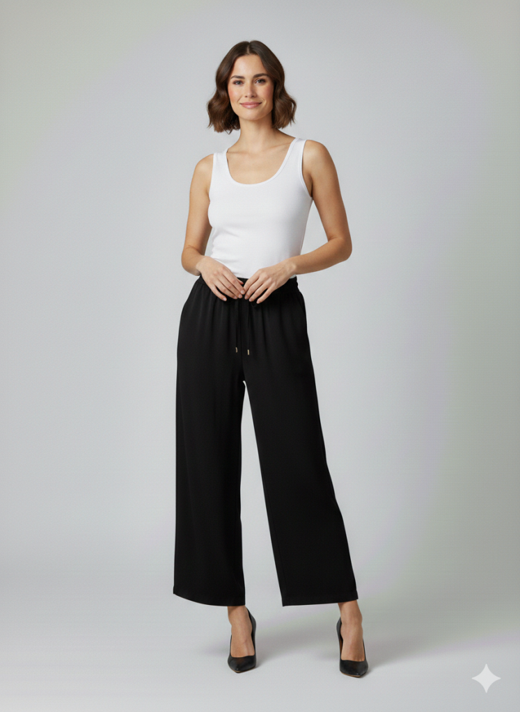 EKOL Beli Lastikli Bol Paça Pantolon 1604 - Siyah