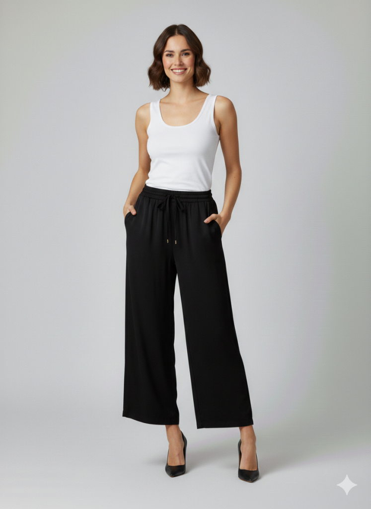 EKOL Beli Lastikli Bol Paça Pantolon 1604 - Siyah