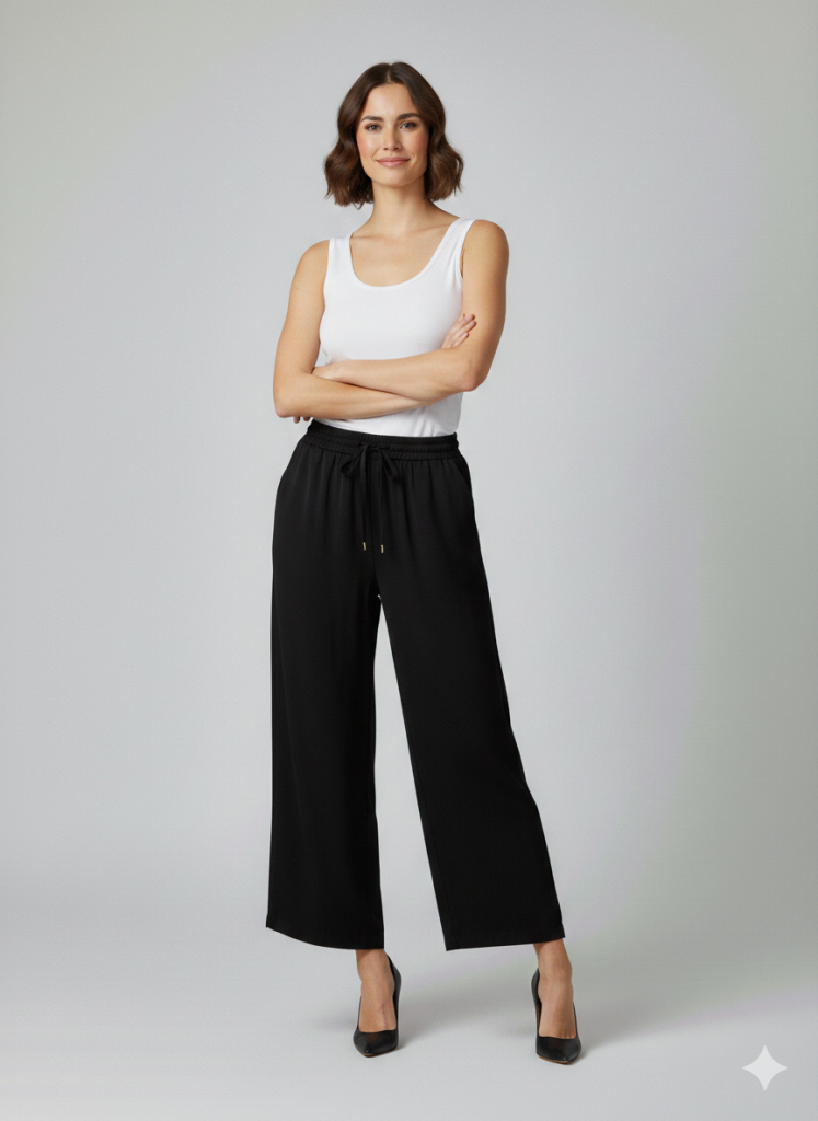 EKOL Beli Lastikli Bol Paça Pantolon 1604 - Siyah