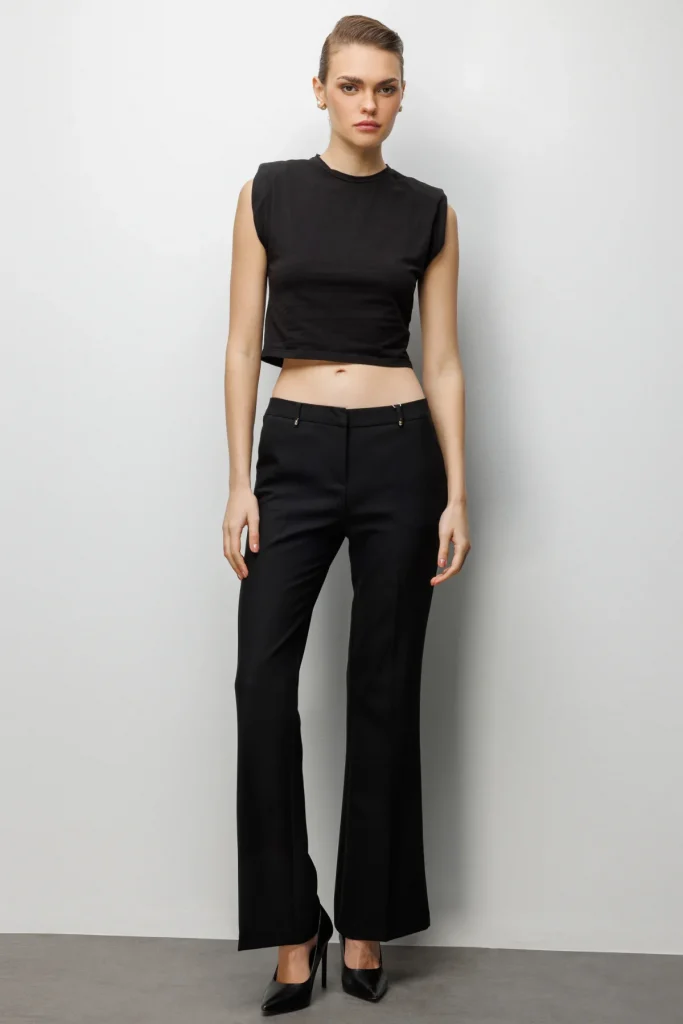 EKOL Yüksek Bel İspanyol Paça Pantolon 4004