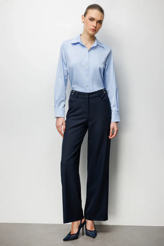 EKOL Beli Metal Aksesuarlı Bol Paça Pantolon  4010