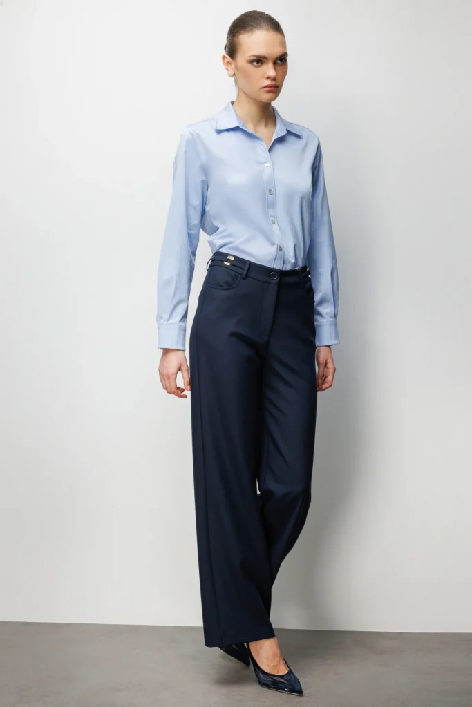 EKOL Beli Metal Aksesuarlı Bol Paça Pantolon  4010