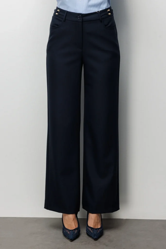 EKOL Beli Metal Aksesuarlı Bol Paça Pantolon  4010