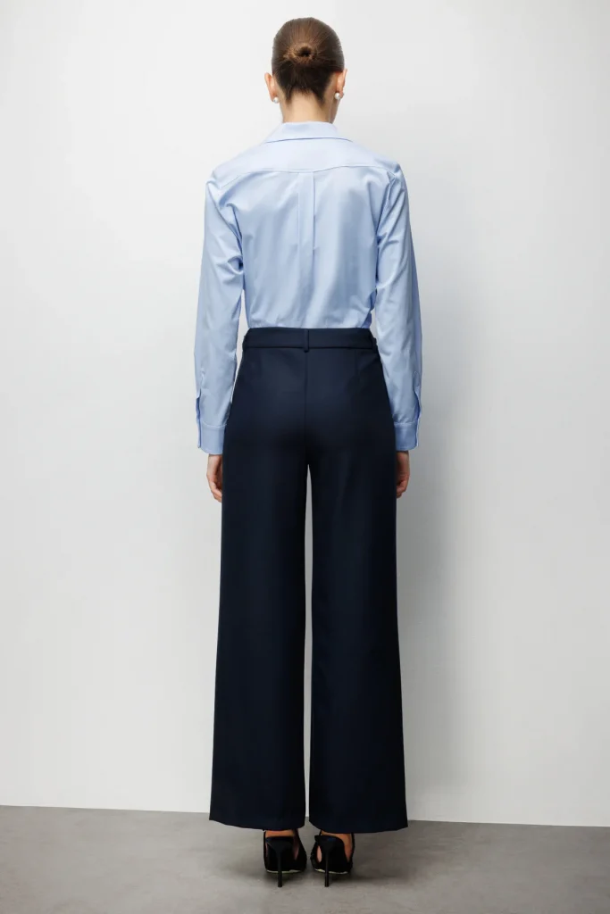 EKOL Beli Metal Aksesuarlı Bol Paça Pantolon  4010 - Lacivert