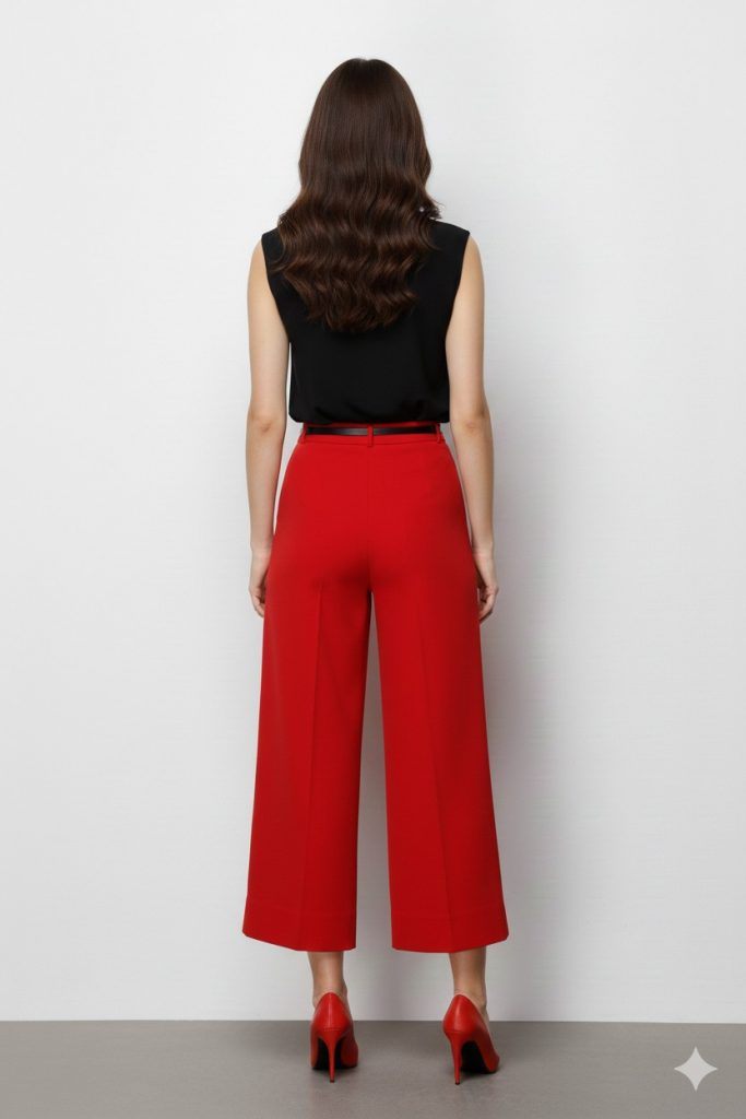 EKOL Kemer Detaylı Kadın Pantolon 4012 - KIRMIZI