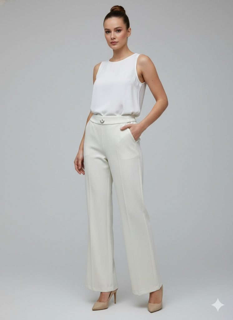 EKOL Önü Tokalı Pantolon 4046 - EKRU