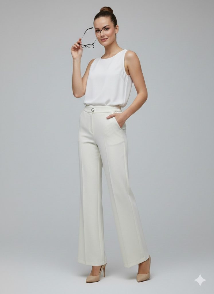 EKOL Önü Tokalı Pantolon 4046 - EKRU