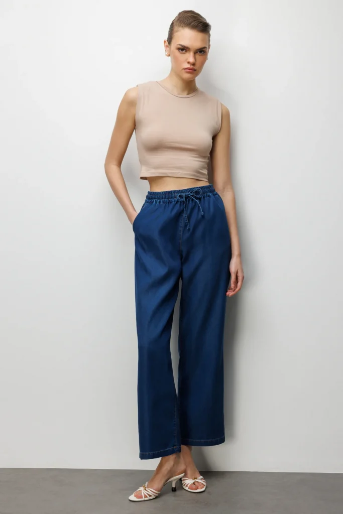 EKOL Beli Bağcıklı Bol Paça Pantolon 4090